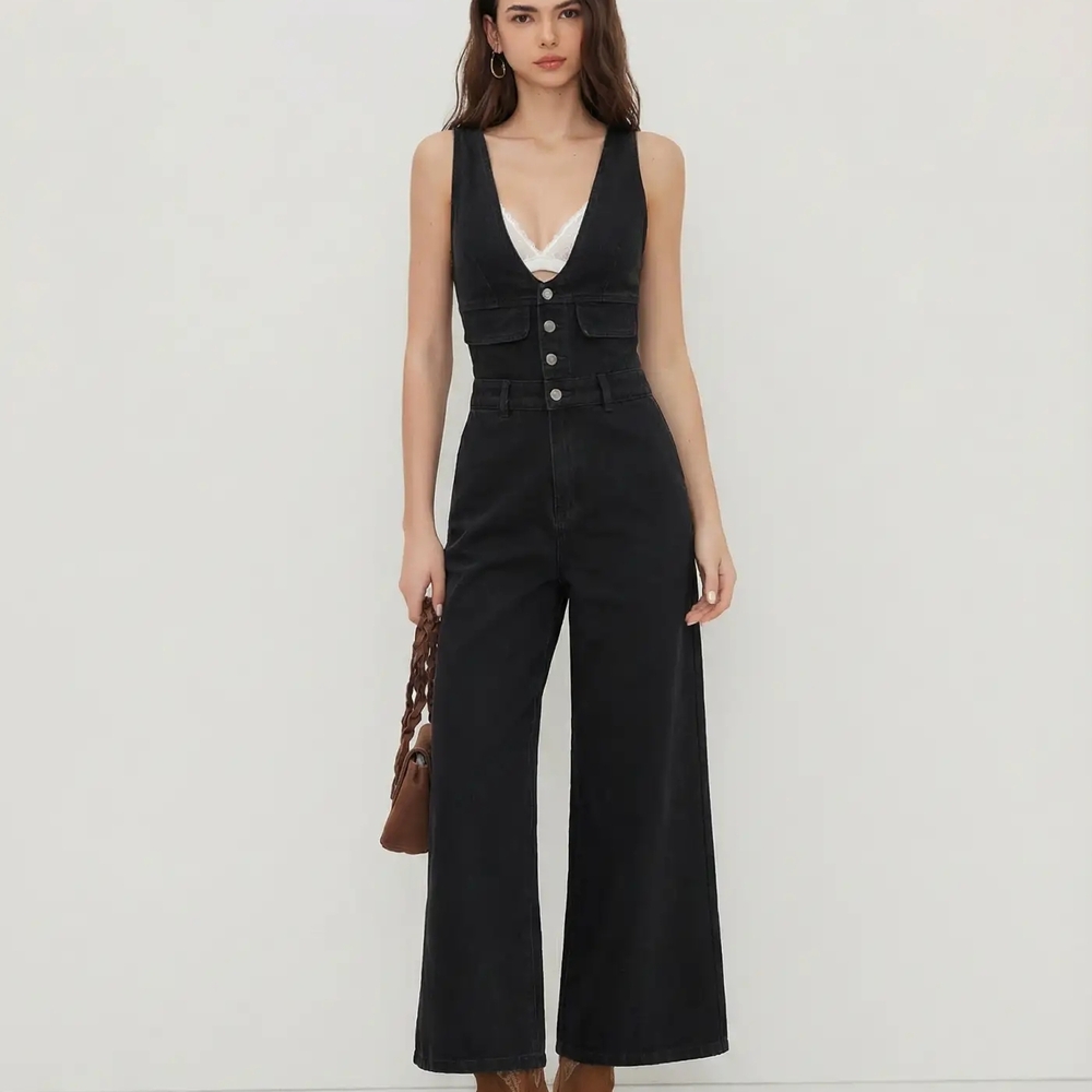 Stylish Black Denim Jumpsuit